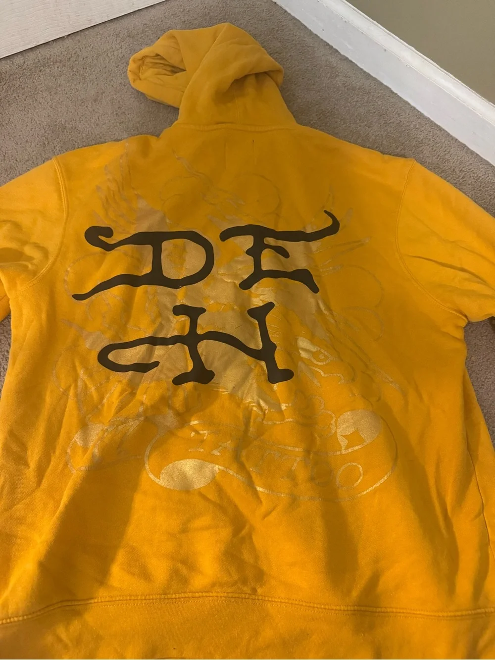 Ed Hardy Yellow Crewneck Hoodie with Black Panther Graphic